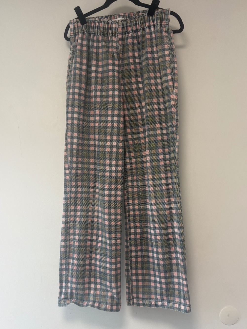 Topshop Wide-leg Green and Pink Gingham Pants. US Size 6.